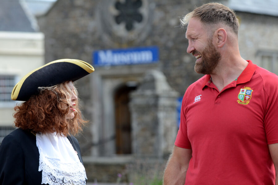 Town Crier Caroline Kolek and Guest of Honour Nathan Hannay at the opening ceremony for Honiton Market Charter Day 2025
