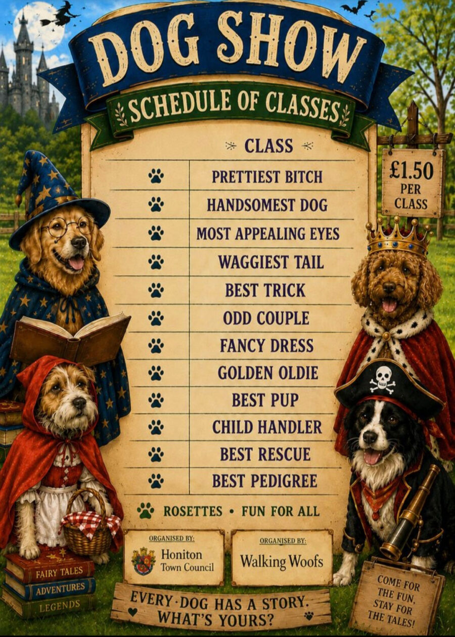 Honiton Market Charter Day 2026 Dog Show classes poster